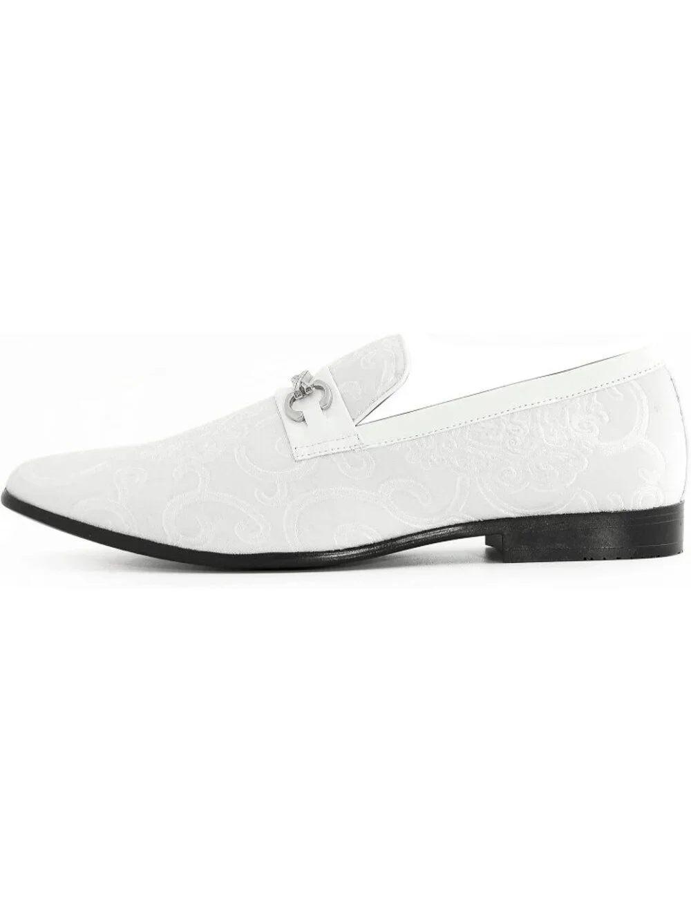 Amali Men's White Paisley Embossed Velvet Loafer Satin Trim Slip On Tuxedo Shoes